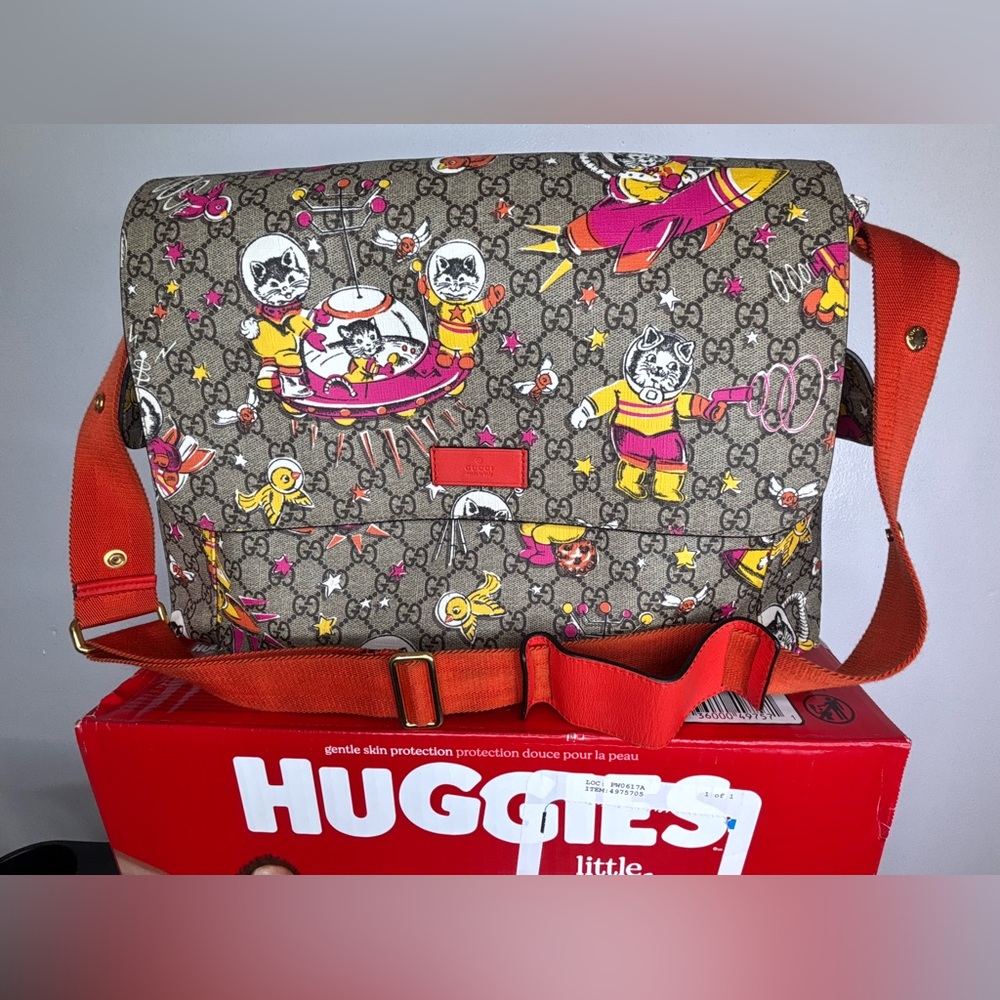 Gucci GG Supreme Monogram Space Cats Diaper Bag  multicolor